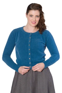 Turquoise Vintage Rockabilly Retro Soft Faux Fur Cozy Cardigan BANNED Apparel  - Picture 1 of 4