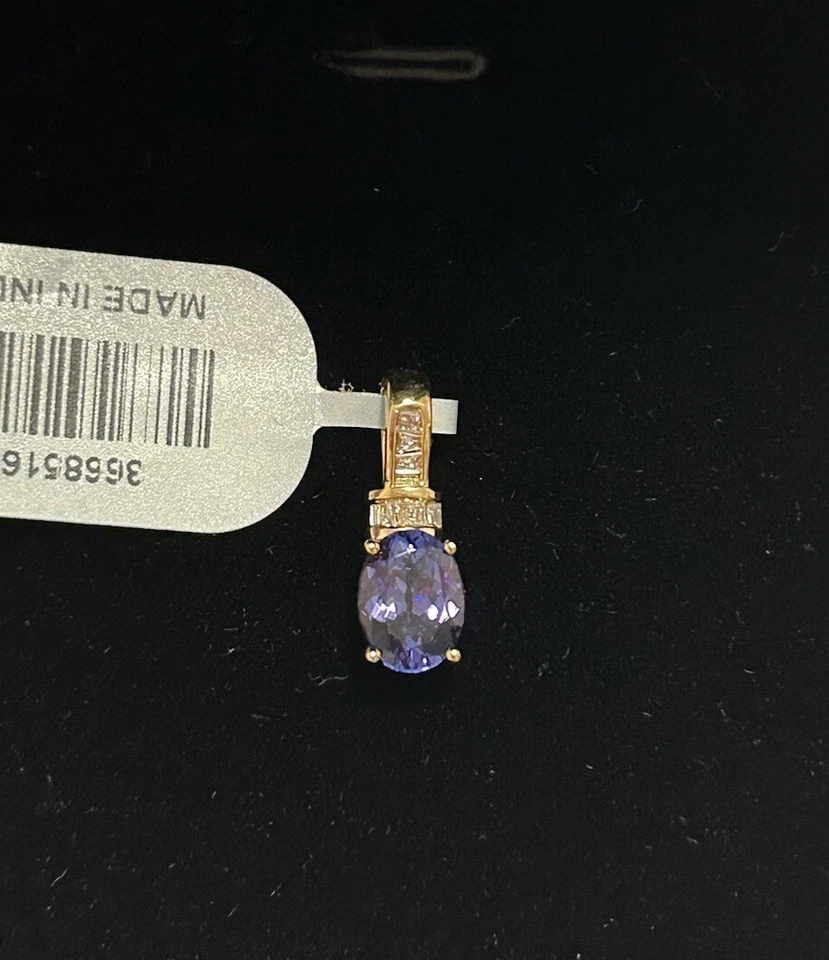 14K Yellow Gold AAA Natural 1.00 Ct Blue Tanzanite And Diamond Pendant - Image 1 of 4