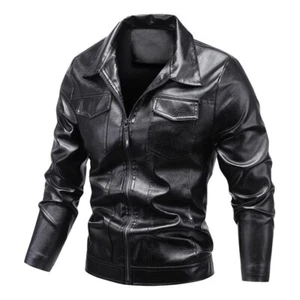 Men’s Slim Fit Black Leather Jacket – Zip-Up Casual Shirt Style Jacket - Picture 1 of 8