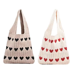 Crochet Boho Tote Bag Aesthetic knitting Heart-Shaped Shoulder Totebag handbag - Picture 1 of 14