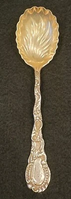 Vtg Louis XV Durgin Sterling Berry Spoon Gold Washed Scalloped Swirl Bowl 7" - Image 1 of 4