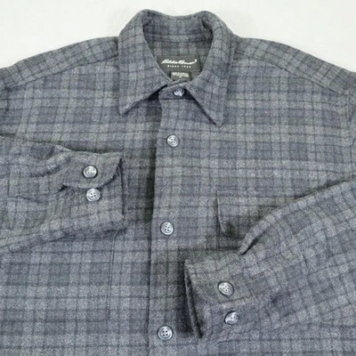 Eddie Bauer Wool Button Shirt Flannel Mens Medium Black Plaid Blend Heavyweight - Image 1 of 4