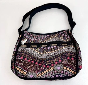 BORSA A TRACOLLA LESPORTSAC CLASSIC HOBO BLU ROSA FLOREALE REGOLABILE BORSETTA - Foto 1 di 7