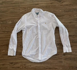 Ralph Lauren Shirt Mens Medium Pink Blue Plaid Button Down Custom Fit Pony Logo - Picture 1 of 6