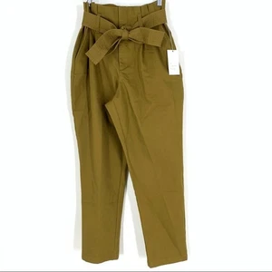 A New Day Paperbag Pants Olive Green Women's Size 4 Belted Cotton NWT - Picture 1 of 7
