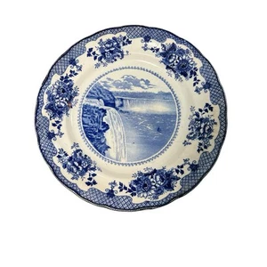 ANTICO PIATTO IN CERAMICA DI BUFALO CASCATE DEL NIAGARA DIAMETRO 10,5" BLU E BIANCO - Foto 1 di 9