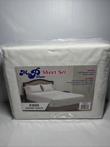 MyPillow 100% Cotton Percale Bed Sheets 270 Thread Count Snowy White King NEW - Picture 1 of 2