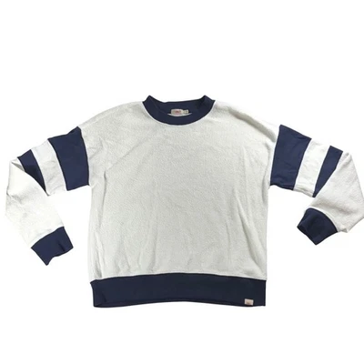 Faherty Beach Fleece Ringer Crewneck Sweatshirt Navy Blue White Striped Size XS - Image 1 of 4