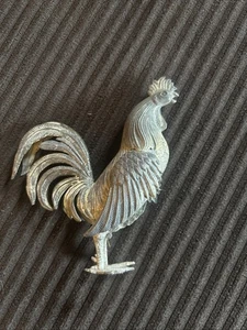 Cast Sterling Silver Plated Proud Cockerel Chicken Figurine Sculpture Vintage - Picture 1 of 10