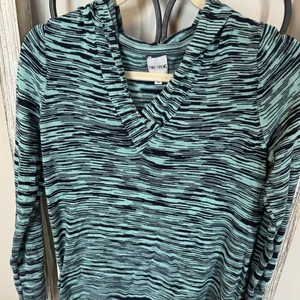 NIC+ZOE Vital Hoodie Pullover Medium Aqua Blau Streifen Leichter Strickpullover - Bild 1 von 8