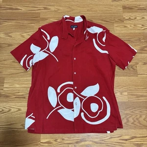 Armani Jeans Hawaiihemd Herren Größe M Hergestellt in Italien Rot Weiß Blumenmuster Vintage - Bild 1 von 5