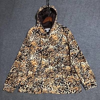 Sudadera con Capucha Rebecca Malone Terciopelo Para Mujer 1X Marrón Leopardo Estampado Animal Cremallera Completa Boho Foto 1 de 4