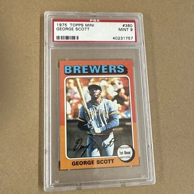 1975 Topps Mini #360 George Scott PSA 9 MINT Milwaukee Brewers  - Image 1 of 2