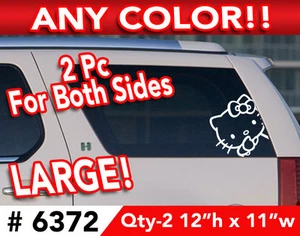2Pc COMBO L & R HELLO KITTY PEEK-A-BOO LARGE DECAL STICKER 12"h x 11"w - Picture 1 of 2
