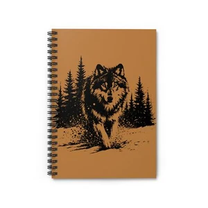 Wolf with Woods Brown background 118 pages Spiral Notebook - Ruled Line - Picture 1 of 5