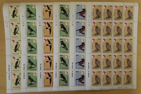 FULL SHEETS Central Africa 1999 - SC 1229-34 Birds of Africa SET OF 6 SHEETS MNH Cover