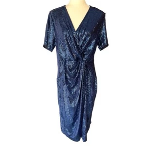 JM Studio Women Plus Size Navy Blue Sequin Dress Formal Evening Prom Dress, 16W - Picture 1 of 8