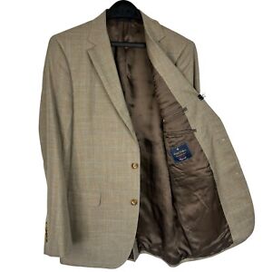 Brooks Brothers Saxxon 39L Silk Linen Wool Plaid Tan Sport Coat Blazer Jacket 2B