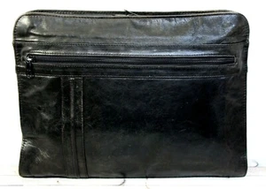 Vintage 11"x14" SCHWARZ ECHTLEDER DOPPEL REISSVERSCHLUSS OBERER BEFESTIGUNG ORGANIZER PAPIERHALTER - Bild 1 von 9