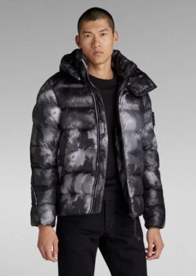 Chaqueta acolchada con capucha G-Star Raw para hombre negra oscura borrosa camuflaje $330 XL nueva Foto 1 de 4