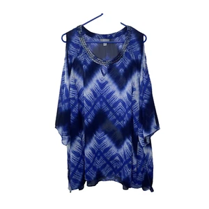 Blusa túnica Catherines talla grande azul tie dye 3XWP transparente cuentas hombro frío - Imagen 1 de 8