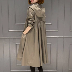 Women's Trench Coat Loose Hooded Mid-length Knee-length top A-line Loose Jackets - Picture 1 of 17