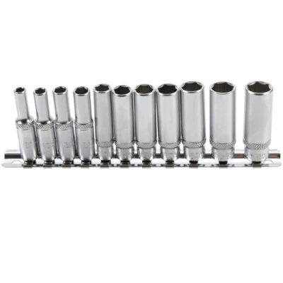 11 SQUARE SOCKETS 1/4 TO INCH 6 SIDED EXTRA LONG BGS 3/16 TO 1/2 - Image 1 of 3