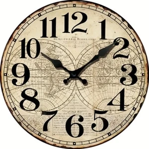 NEW Hemisphere Map Wall Clock - Large Numbers - 12 inch, Silent Quartz Movement - Picture 1 of 4