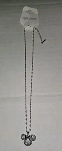 Stainless Steel Minnie Mouse Style Cubic Zirconia Necklace - Picture 1 of 5