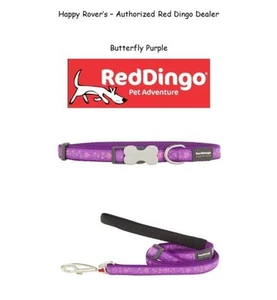 Premium Red Dingo Dog Collars or Leashes - Butterflies Purple -  Pick Size - Picture 1 of 5