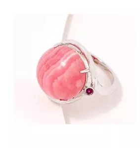Generation Gems Round Rhodochrosite Cabochon Sterling Silver Ring Size 7 ~ New - Picture 1 of 9