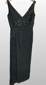 Badgley Mischka Black Sequin Cocktail Dress Sz 12 V Neck Floor Length - Bild 1 von 11