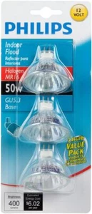 Philips Halogen 50W Spot Light Bulbs Dimmable GU5.3 12V 2 Pin MR16 Pack of 3 - Picture 1 of 4