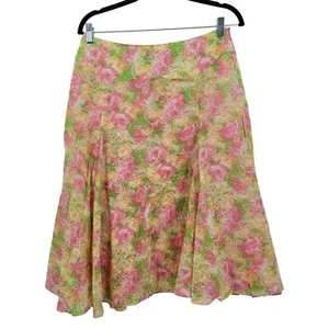 Jones New York Signature Skirt 8 Pink Pastel Floral Print A-Line Cotton Cottage - Picture 1 of 9