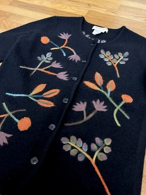 Norm Thompson Women’s Small 100% Wool Black Embroidered Floral Sweater Vintage - Image 1 of 4