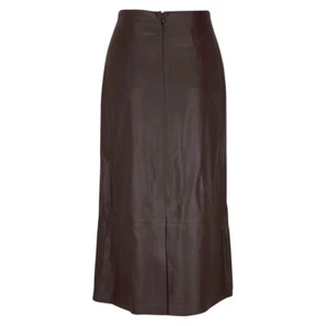 LeatherViz High-Waisted Dark Brown Leather Midi Skirt Leather Skirt Outfit Women - Picture 1 of 7