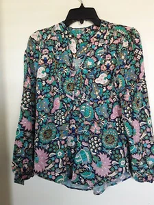 Women  Boho Sheer Blouse Peasant Top Tunic Sz S Floral Multi - Picture 1 of 3