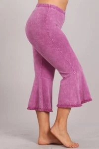 🏝Chatoyant Plus Size Mineral Wash Cropped Bell with Seam Detail Magenta 2XL🏝 - Picture 1 of 4