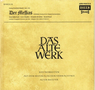 3LP Box HANDEL Messiah SUTHERLAND BUMBRY BOULT DECCA SAWD-9920 B/Gold (SET-218) - Image 1 of 3