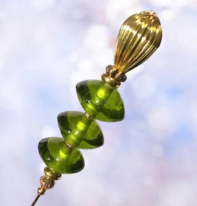 HATPIN with 3 Vintage Light GREEN GLASS Rings on Gold Finish Setting - Picture 1 of 11