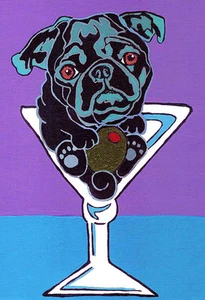 13x19 SCHWARZER MOPS Martini signiert Hund Pop Art DRUCK Originalgemälde von VERN - Bild 1 von 1