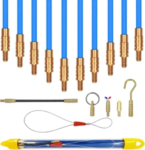 11Ft Multi-Function Fiberglass Duct Rodder Wire and Cable Pulling Kit Electrical - Picture 1 of 4