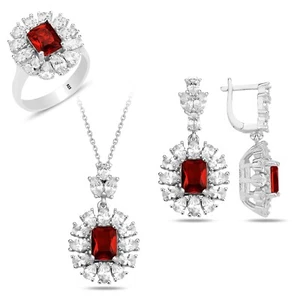 925K Ruby Stone Silver Jewelry Set, Turkish Artisant Jewelry, Luxury Jewelry Set - Picture 1 of 10