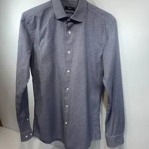 HUGO BOSS Mens Long Sleeved Shirt Slim Fit Blue/White Size 38/15 Small - Picture 1 of 11