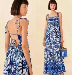 Farm Rio Sweet Rio Maxi Dress Blue Tropical Floral SIGNATURE PRINT Travel NWT M - Imagen 1 de 14