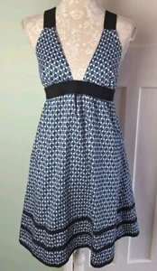 LA Casual Black / Blue Strappy Linen / Cotton Knee Length Dress Size 10 (EU 38) - Picture 1 of 5