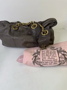 Vintage Juicy Couture Tasche Y2K Leder grau Hobo Handtasche klobig Gold Kette LESEN - Bild 1 von 18