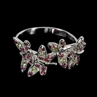 925 Sterling Silver Ring Round Peridot Rhodolite Garnet Gemstone Jewelry Size 9 - Image 1 of 4