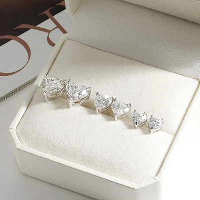 1-4ct Heart Cut Real Moissanite Stud Earrings 925 Sterling Silver Women Gift GRA - Image 1 of 4