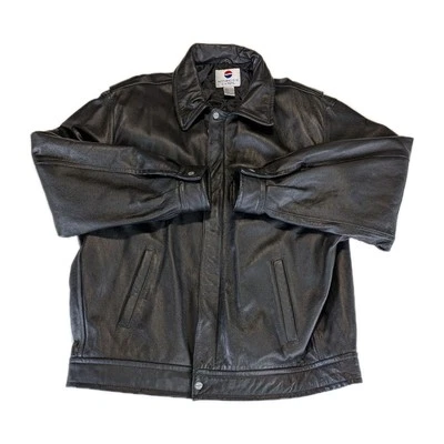 Chaqueta de bombardero de cuero negra Pepsi talla XL vintage para hombre Nada más es una Pepsi Foto 1 de 4